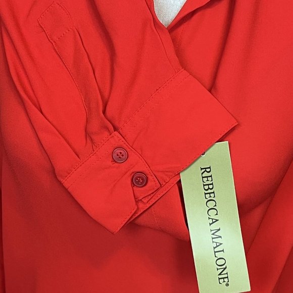 Rebecca Malone Red Blouse Hidden‎ Button Long Sleeve Gold Stud Collar Size XL - Picture 4 of 9